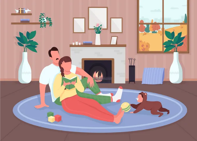 Familia relajándose en casa  Ilustración