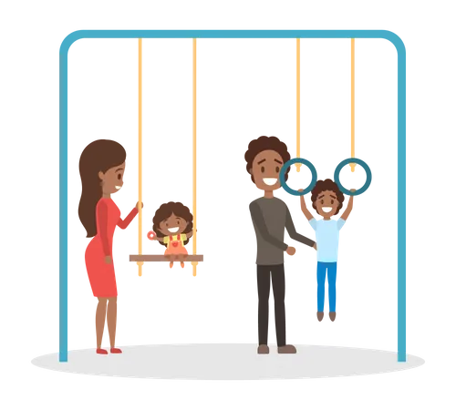 Família se divertindo juntos no playground  Ilustração