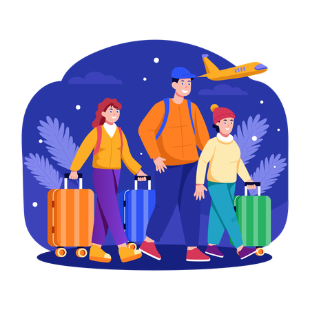 Familia que se va de viaje de vacaciones  Ilustración