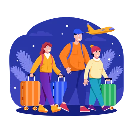 Familia que se va de viaje de vacaciones  Ilustración