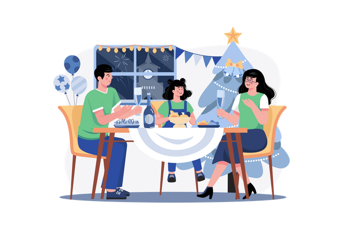 Familia cenando juntos navidad  Illustration