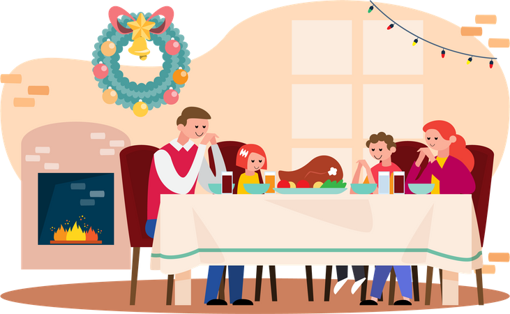 Familia cenando juntos navidad  Ilustración