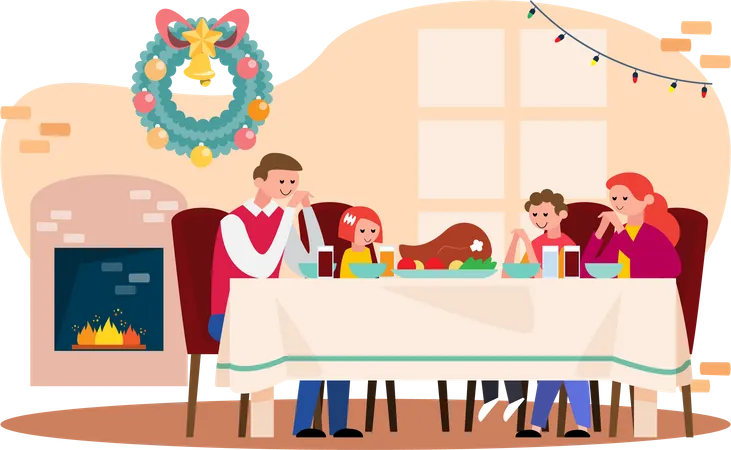 Familia cenando juntos navidad  Ilustración