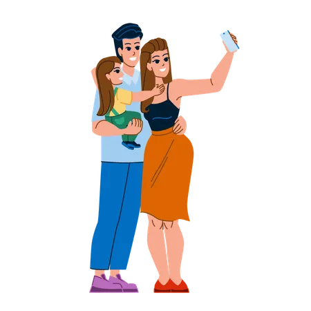 Família tirando selfie no celular  Ilustração