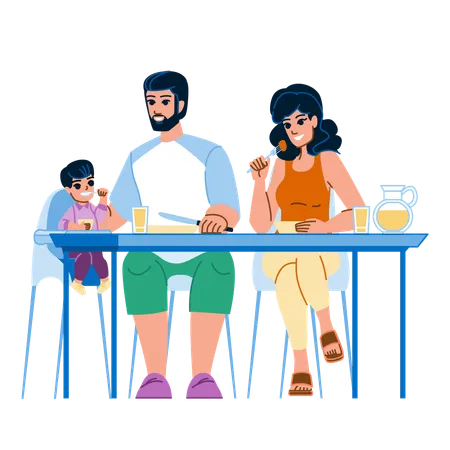 Família tomando café da manhã juntos  Ilustração