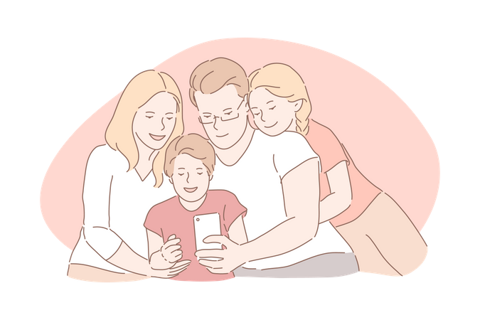 Familia tomando fotos juntas  Ilustración