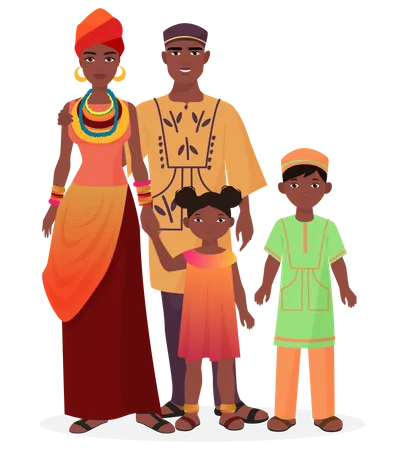 Familia tribal africana con traje tradicional  Ilustración
