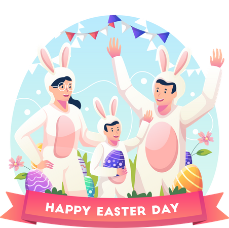 Família fantasiada de coelhinho para comemorar o dia de Páscoa  Ilustração