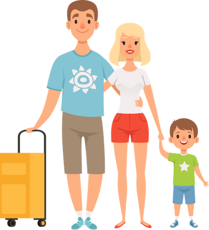 La familia va de vacaciones de verano  Ilustración