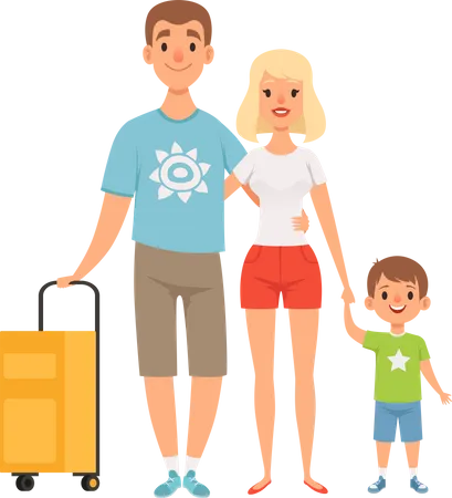 La familia va de vacaciones de verano  Ilustración