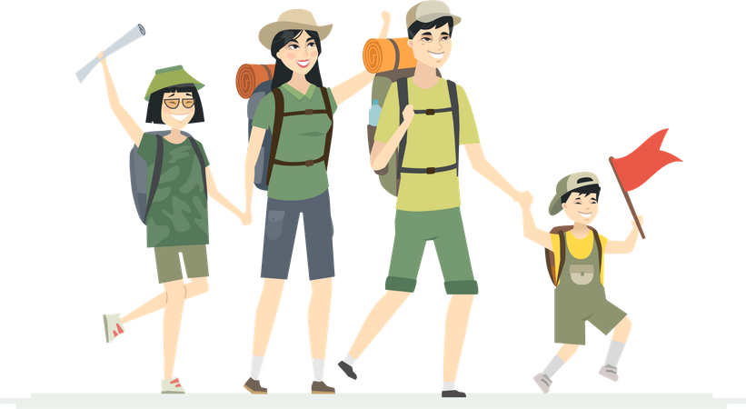 Família vai fazer caminhadas  Ilustração
