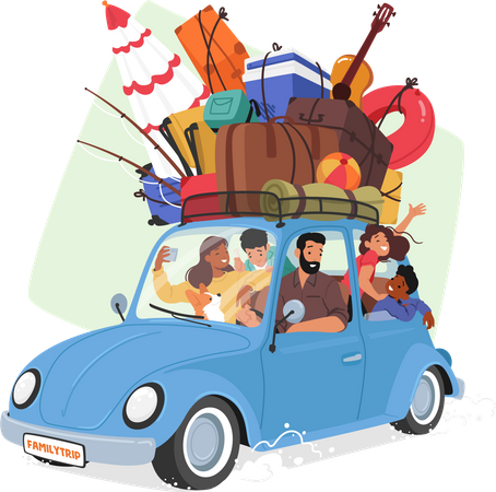 Família viajando de carro  Ilustração