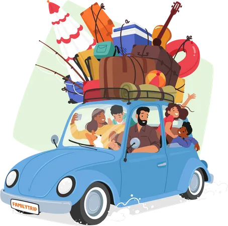 Família viajando de carro  Ilustração