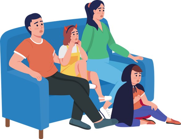 Familia viendo pelicula  Ilustración