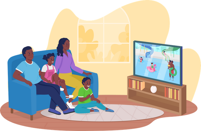 Familia viendo televisión juntos  Ilustración