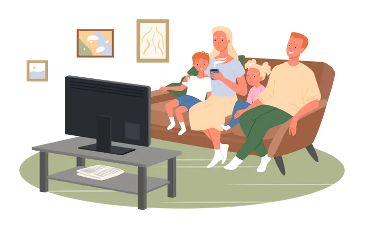 Familia viendo televisión juntos  Illustration