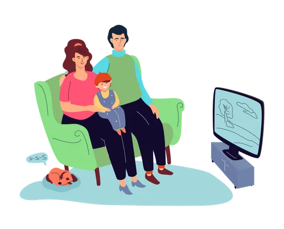 Familia viendo televisión  Ilustración