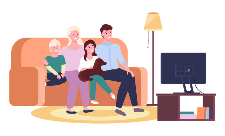 Familia viendo televisión  Ilustración