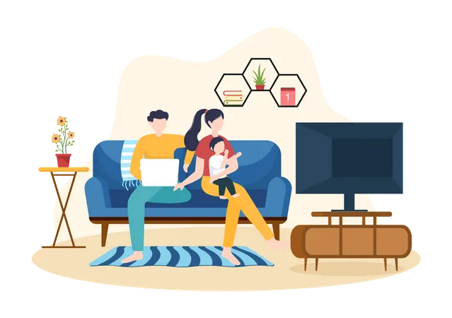 Familia viendo televisión  Ilustración