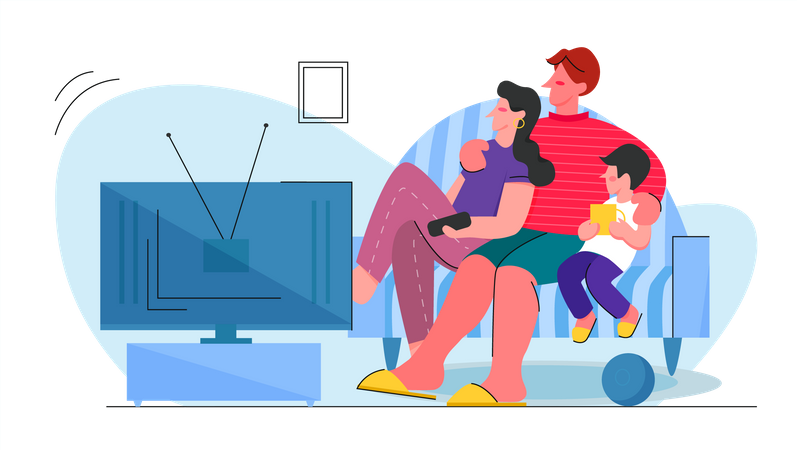 Familia viendo televisión  Ilustración