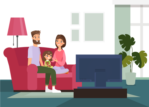 Familia viendo televisión  Ilustración