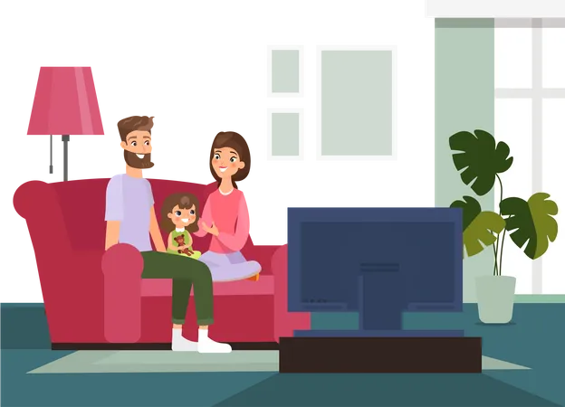 Familia viendo televisión  Ilustración