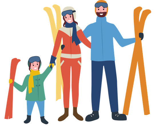 Familia yendo a esquiar  Ilustración
