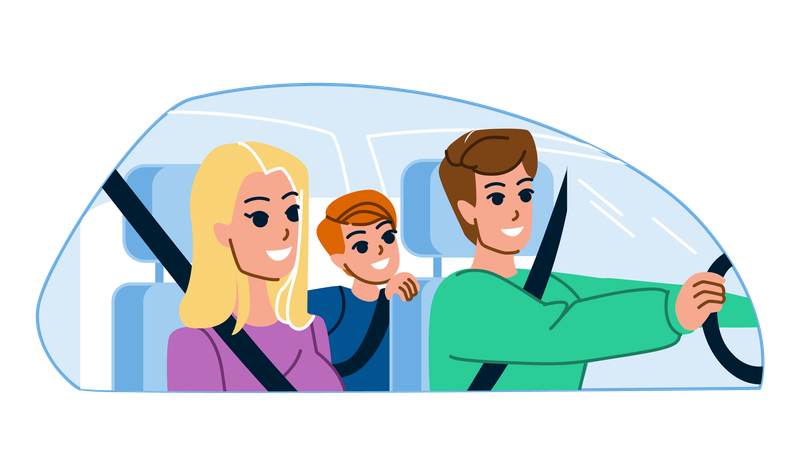 Familia yendo de viaje por carretera  Ilustración