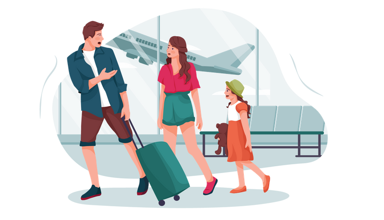 Familia yendo de vacaciones  Ilustración