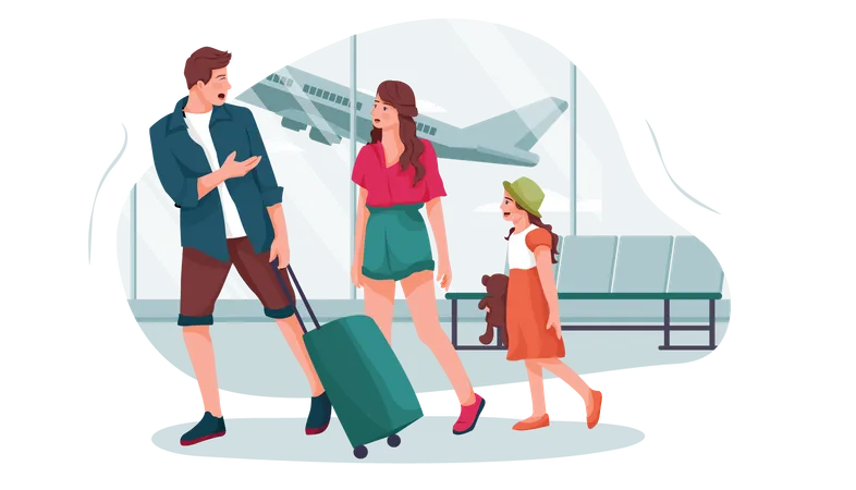 Familia yendo de vacaciones  Ilustración