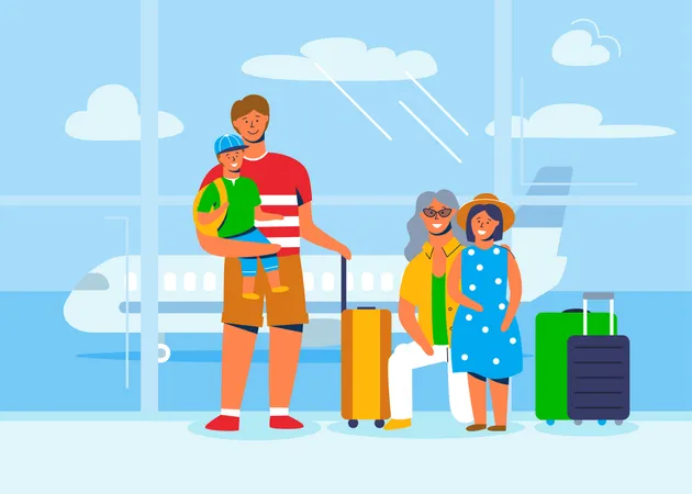 Familia yendo de vacaciones  Ilustración