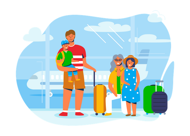 Familia yendo de vacaciones  Ilustración