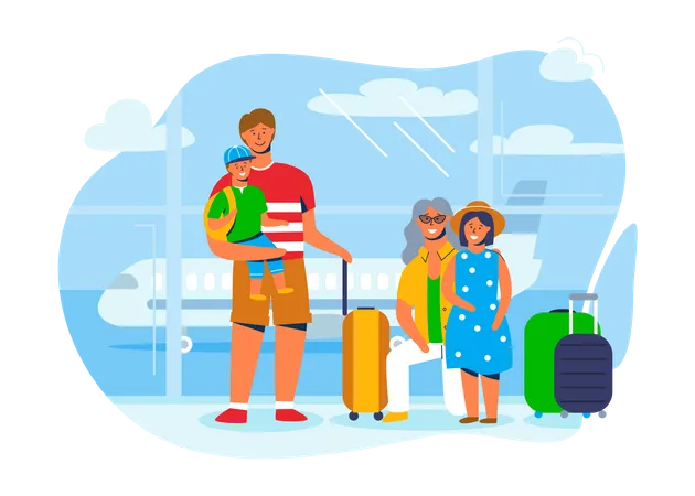 Familia yendo de vacaciones  Ilustración