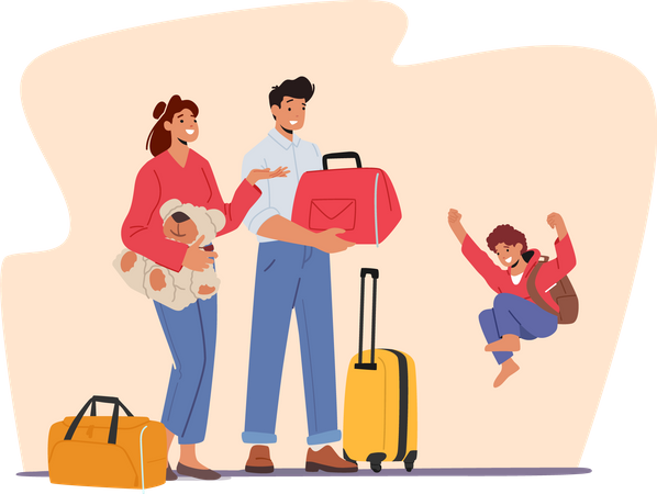 Familia yendo de vacaciones  Ilustración