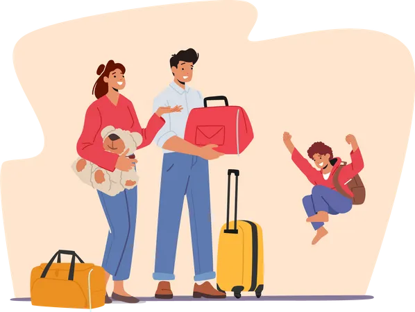 Familia yendo de vacaciones  Ilustración