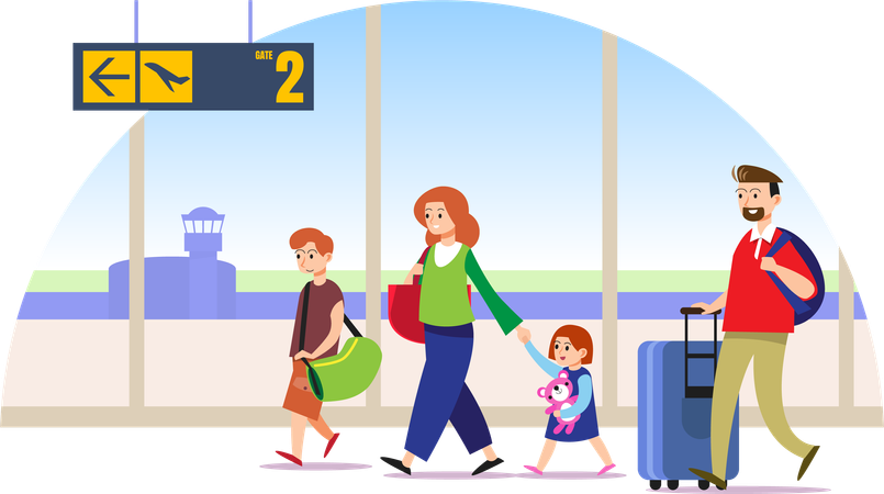 Familia yendo de vacaciones  Ilustración