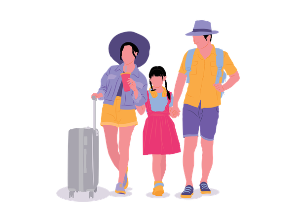 Familia yendo de viaje  Ilustración