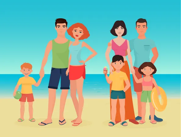 Familie am Strand  Illustration