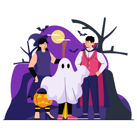 Familie an Halloween  Illustration