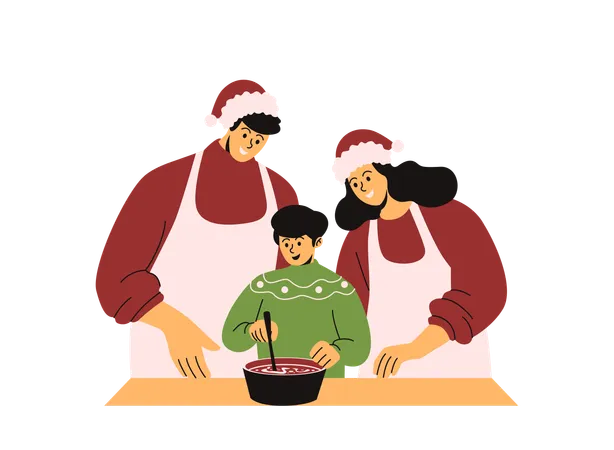 Familie backt Weihnachtsplätzchen  Illustration