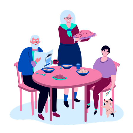 Familie beim Abendessen  Illustration