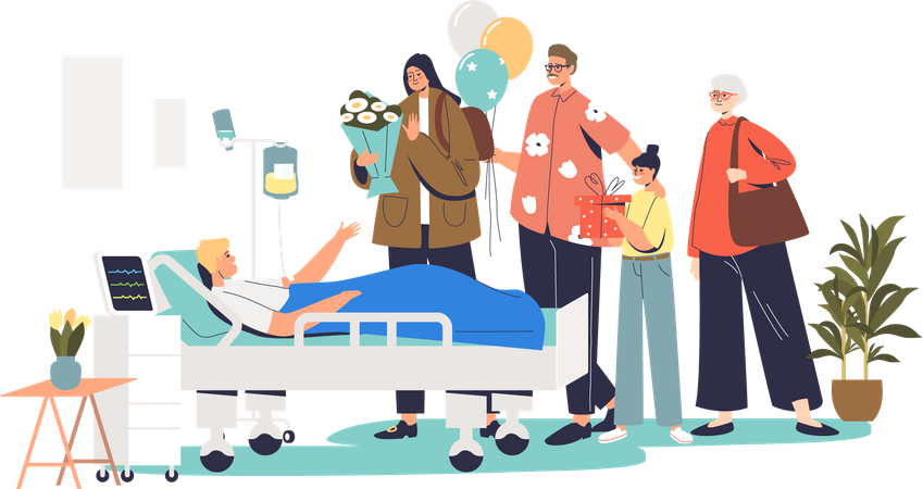 Familie besucht Familienmitglied im Krankenhaus  Illustration