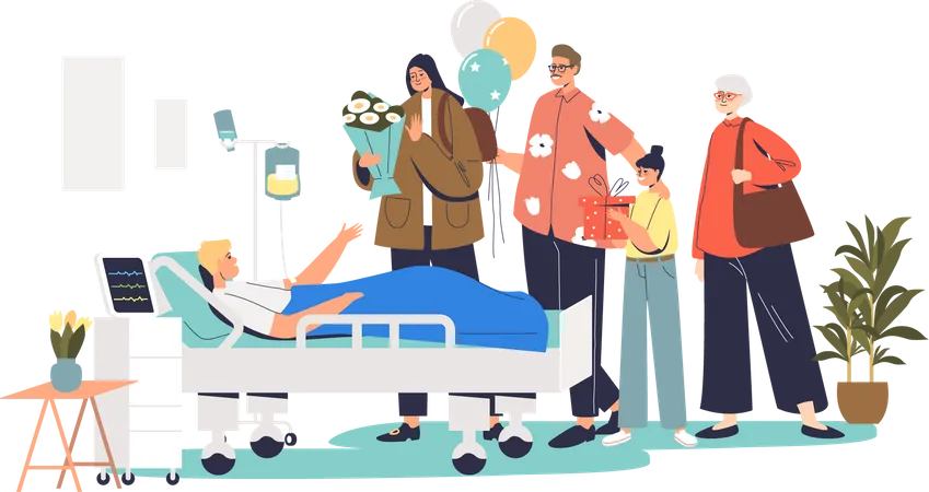 Familie besucht Familienmitglied im Krankenhaus  Illustration