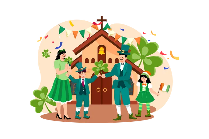 Familie feiert St. Patrick's Day  Illustration