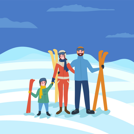 Familie beim Skifahren  Illustration