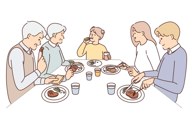 Familie isst gemeinsam zu Abend  Illustration