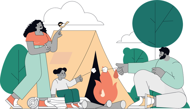 Familie genießt Camping  Illustration