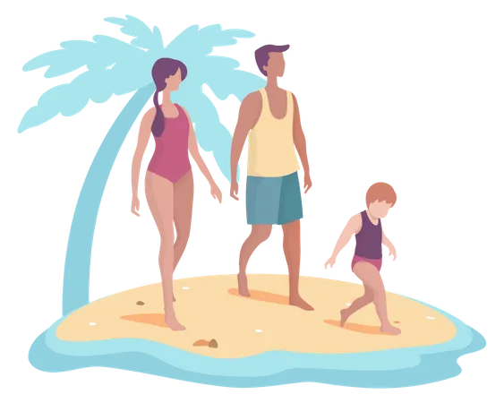 Familie genießt den Sommer am Strand  Illustration