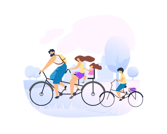 Familie genießt Fahrradfahren im Park  Illustration
