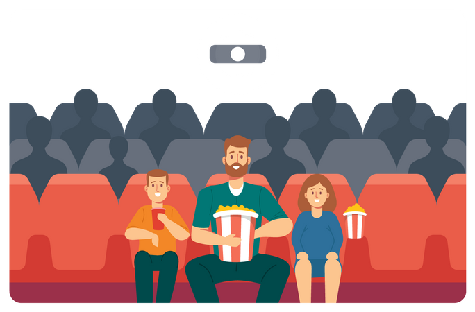 Familie genießt Film im Kino  Illustration